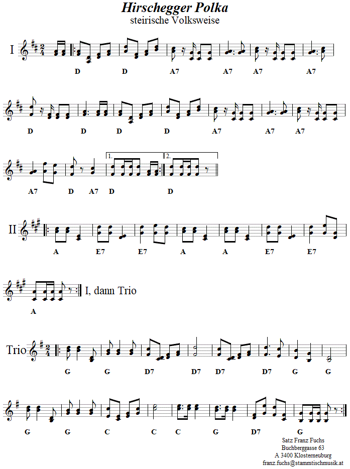 Hirschegger Polka - Noten aus dem Repertoire