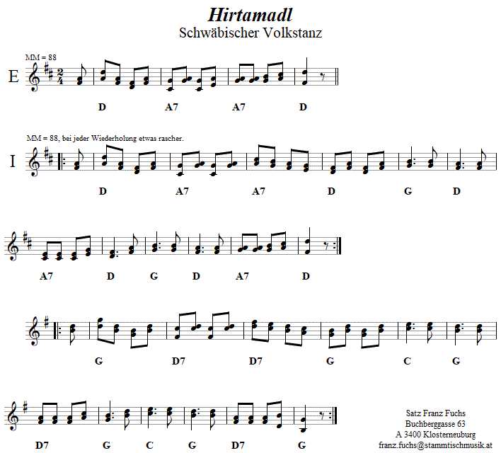 Hirtamadl, Volkstanznoten