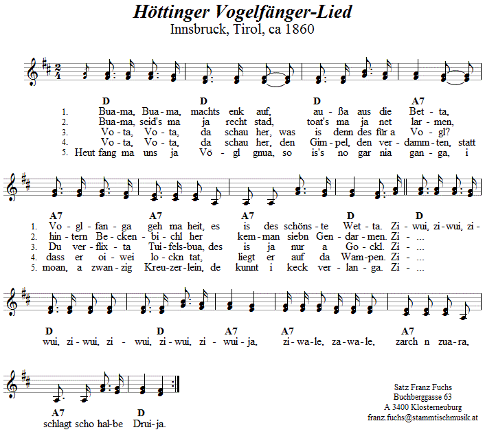 Höttinger Vogelfänger-Lied - Lieder - Volksmusik und Volkstanz