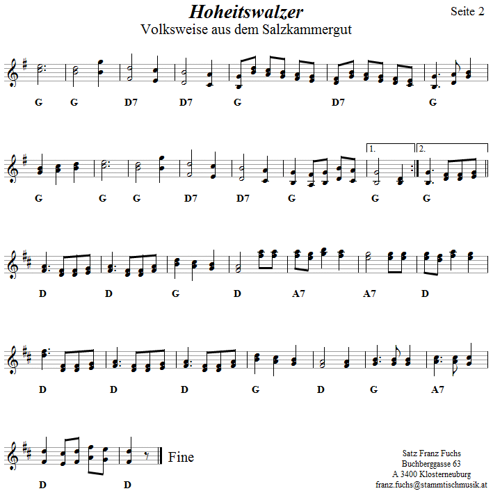 Hoheitswalzer - Noten aus dem Repertoire - Volksmusik im Wirtshaus