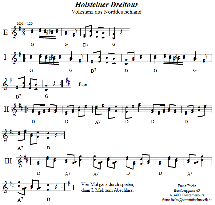 Holsteiner Dreitour Volkstanznoten