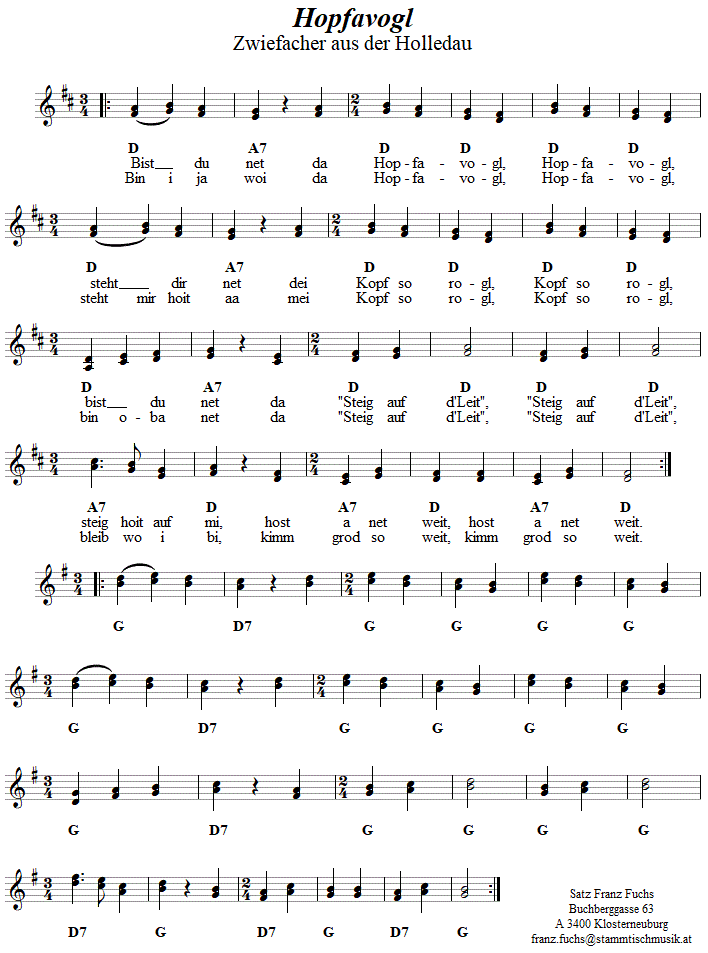 Hopfavogl Zwiefacher, Volkstanznoten