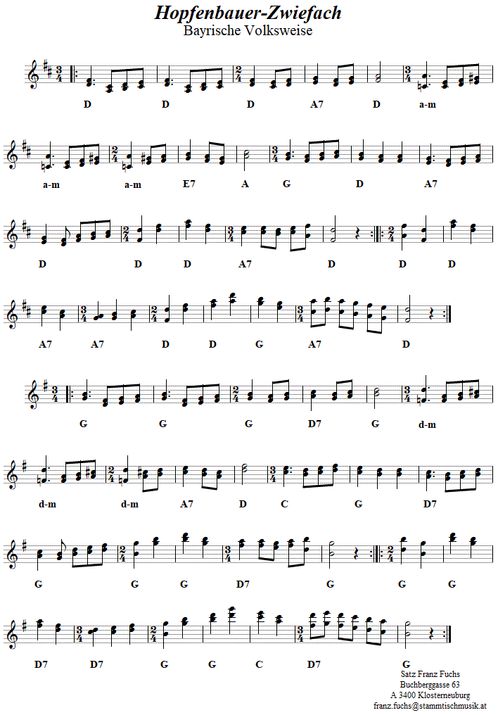 Hopfenbauer-Zwiefacher, Volkstanznoten