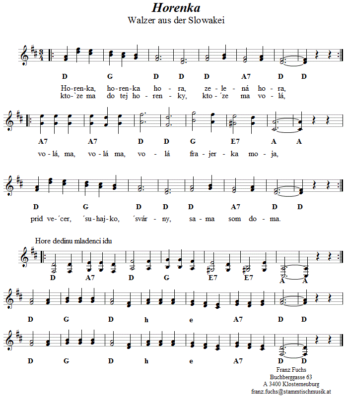 Horenka, Walzer aus der Slowakei - Noten aus dem Repertoire