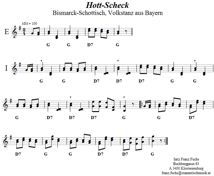 Hott Scheck (Bismarck-Schottisch), Volkstanznoten