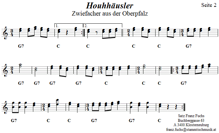 Houhhäusler, Zwiefacher, Volkstanznoten