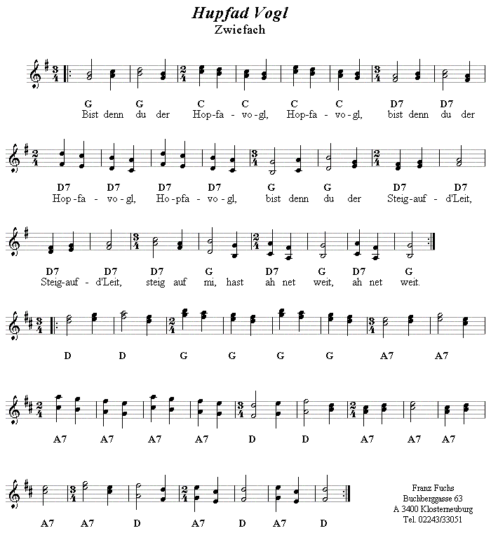 Hupfad Vogl Zwiefacher aus dem Egerland, Volkstanznoten