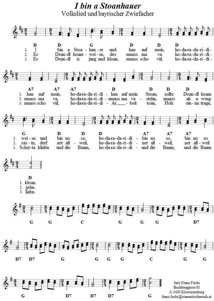 I bin a Stoanhauer Zwiefacher, Volkstanznoten