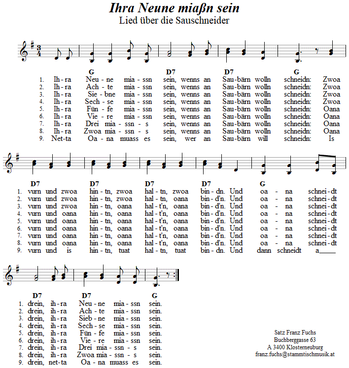 Ihra Neune miassn sein (Sauschneiderlied)