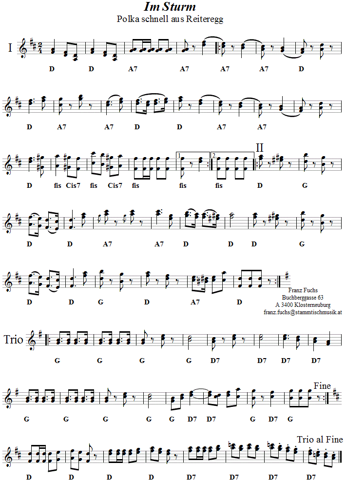 Im Sturm, Polka schnell aus Reiteregg, Noten
