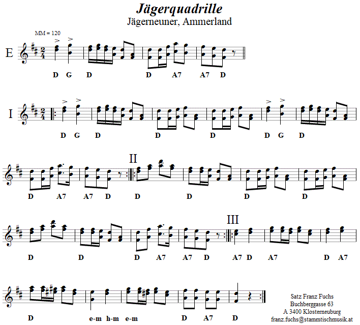 Jägerquadrille (Jägerneuner), Volkstanznoten