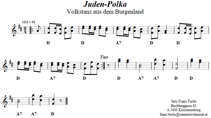 Juden-Polka, Volkstanznoten