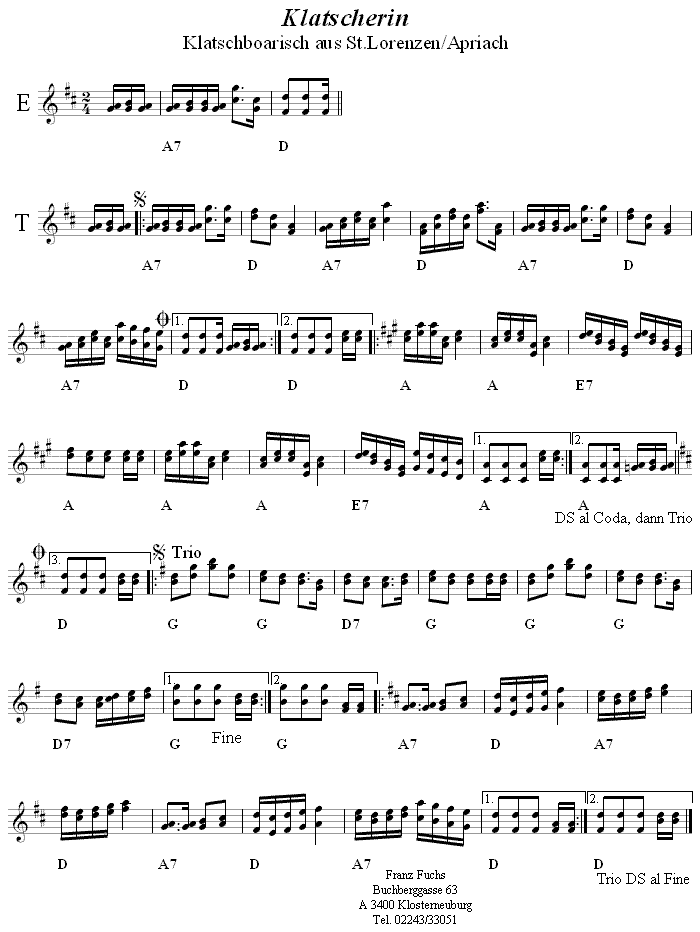 Die Klatscherin, Boarischer - Noten aus dem Repertoire