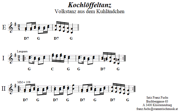 Kochlöffeltanz, Volkstanznoten