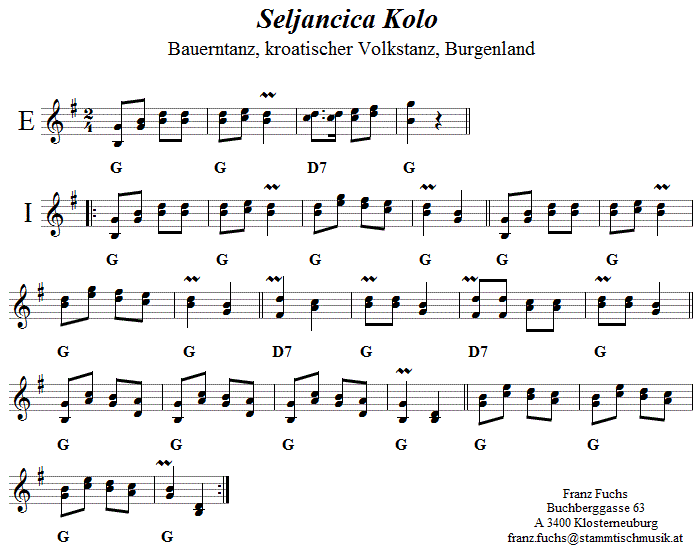 Kolo, Seljancica Kolo, Volkstanznoten