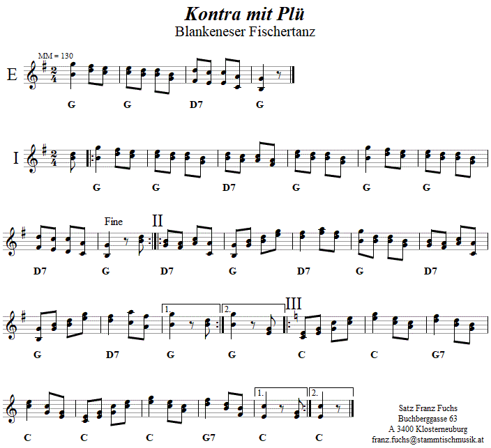 Kontra mit Plü, Volkstanznoten