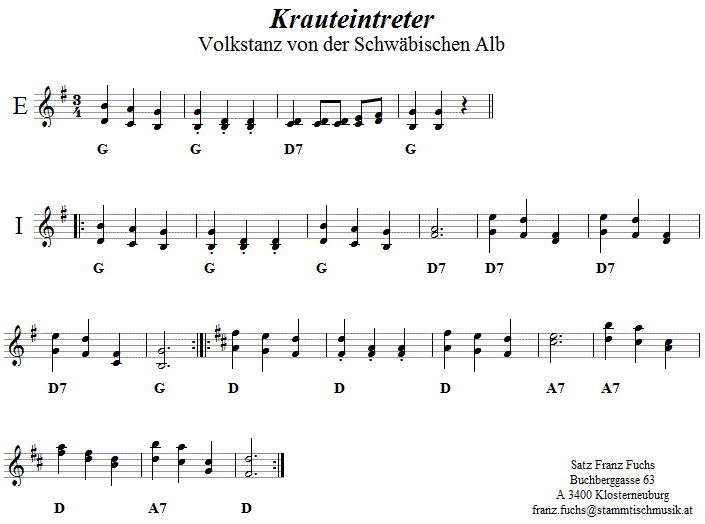 Krauteintreter, Volkstanznoten