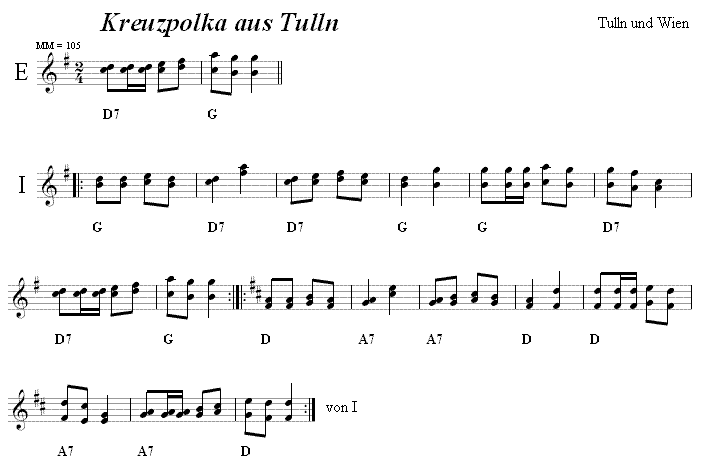 Kreuzpolka aus Tulln, Volkstanznoten