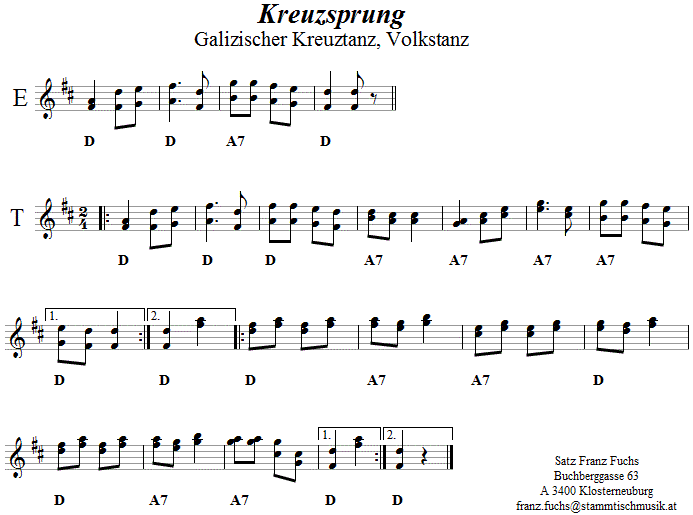 Galizische Kreuzpolka, Kreuztanz, Kreuzsprung, Volkstanznoten