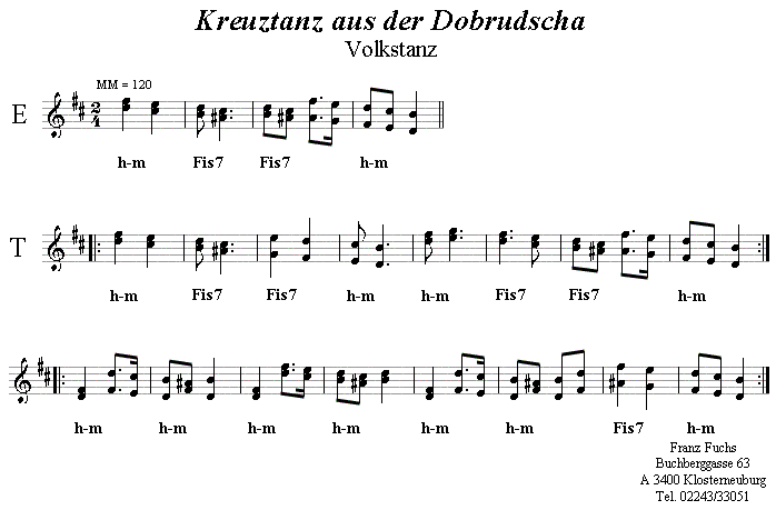 Kreuztanz aus der Dobrudscha, Volkstanznoten