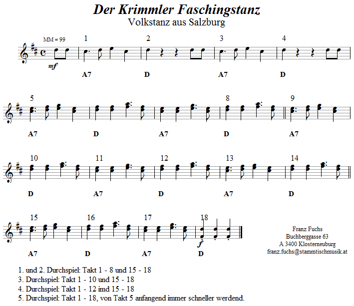 Krimmler Faschingstanz Volkstanznoten