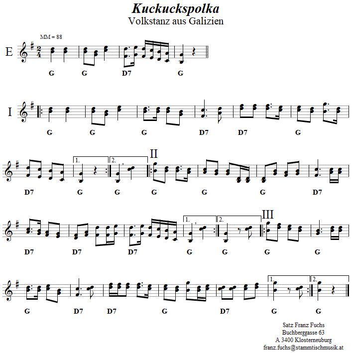 Kuckuckspolka, Volkstanznoten