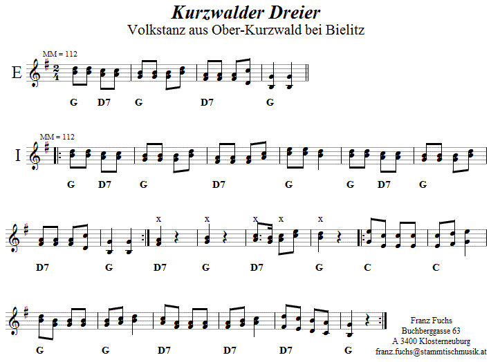 Kurzwalder Dreier, Volkstanznoten