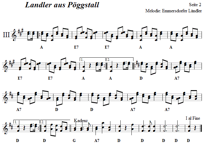 Landler aus Pöggstall, Volkstanznoten