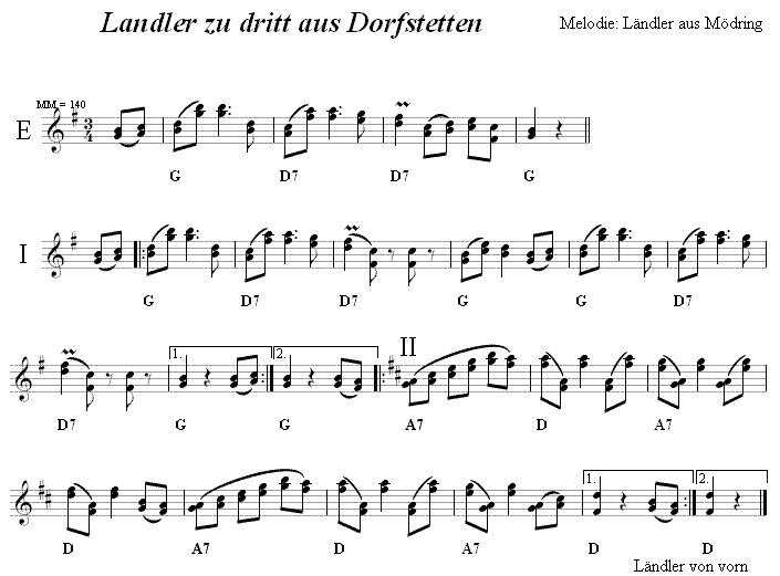 Landler zu dritt aus Dorfstetten, Volkstanznoten