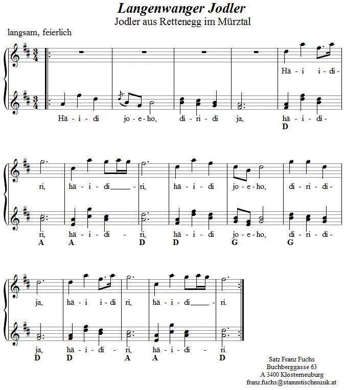 Langenwanger Jodler - Noten aus dem Repertoire