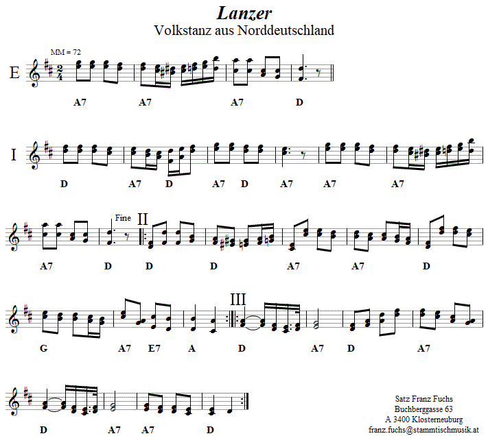 Lanzer, Volkstanznoten