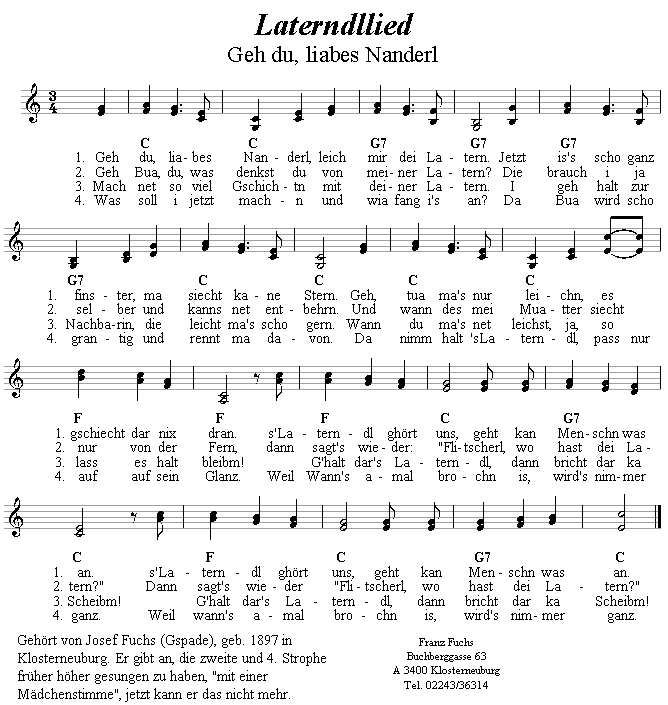 Laterndllied - Geh du, liabes Nanderl - Lieder - Volksmusik und Volkstanz im Alpenland