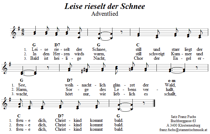 Leise rieselt der Schnee, Adventlied in zweistimmigen Noten