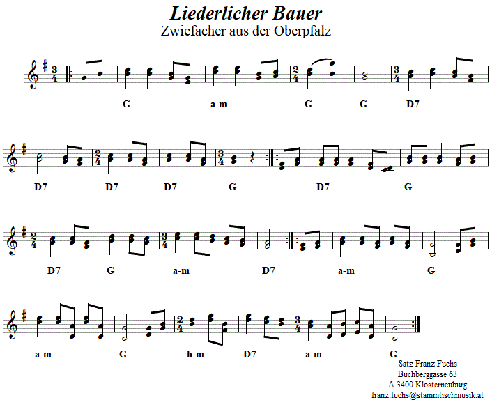 Liederlicher Bauer Zwiefacher, Volkstanznoten