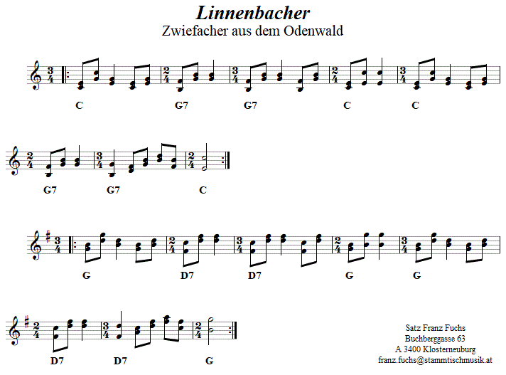 Linnenbacher Zwiefacher, Volkstanznoten