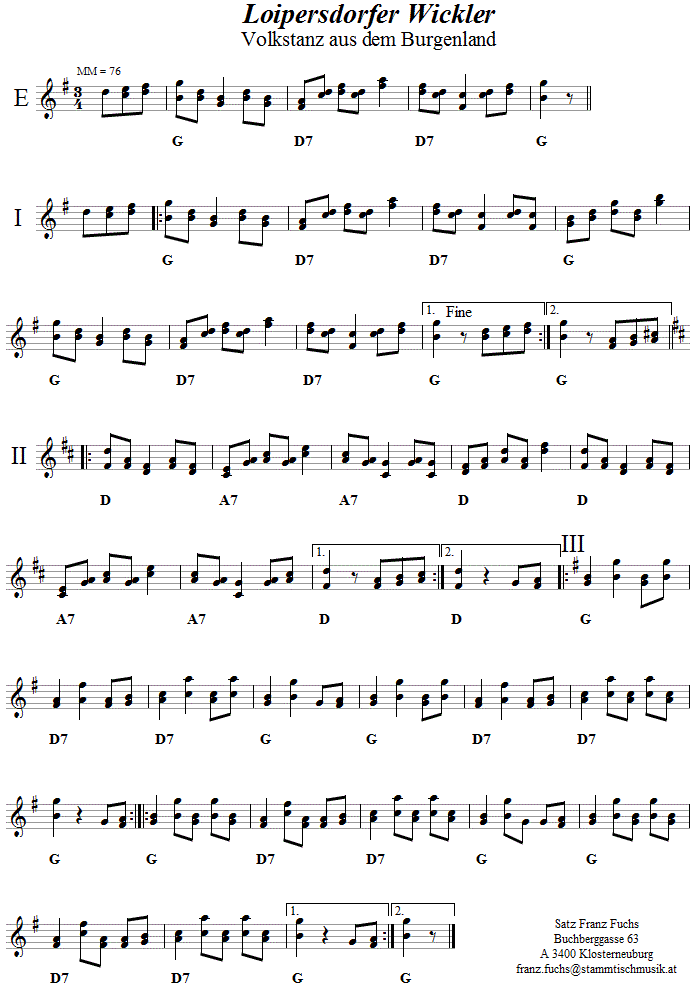Loipersdorfer Wickler, Volkstanznoten