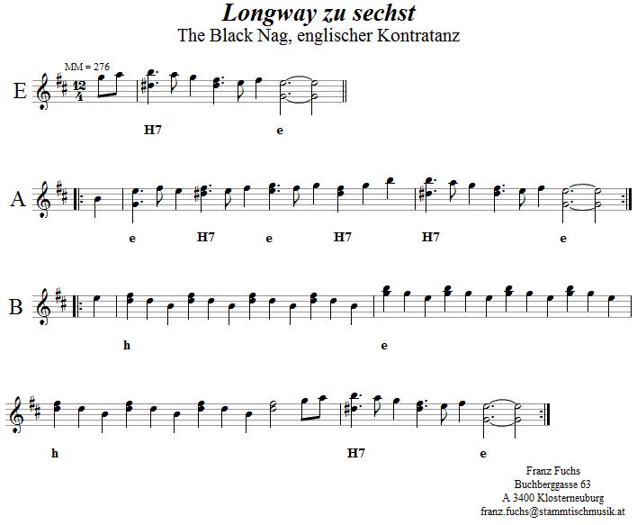 Longway zu sechst (The Black Nag), Volkstanznoten