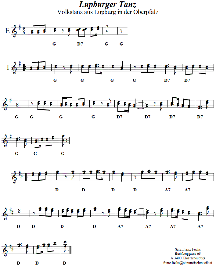 Lupburger Tanz, Volkstanznoten