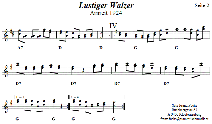 Lustiger Walzer aus Arnreit - Noten aus dem Repertoire - Volksmusik im Wirtshaus