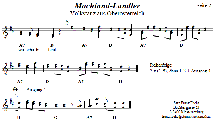 Machland-Landler, Volkstanznoten