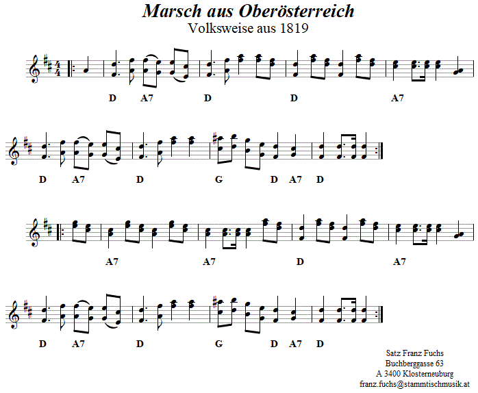 Marsch aus Oberösterreich aus 1819 in zweistimmigen Noten - Noten aus dem Repertoire