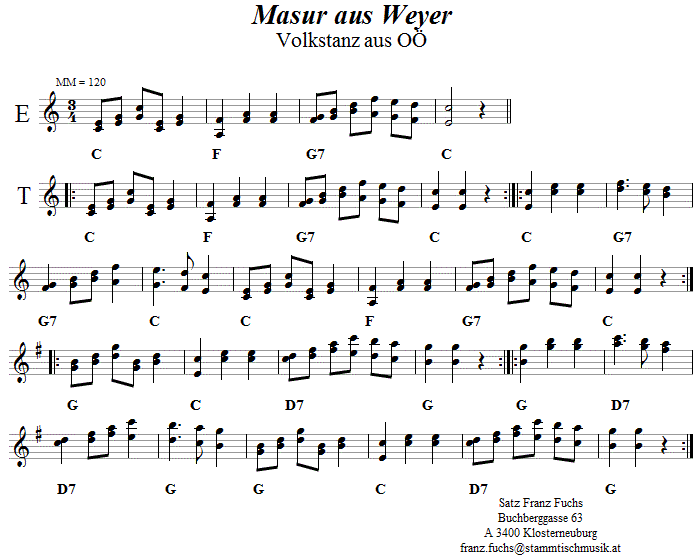 Masur aus Weyer, Volkstanznoten