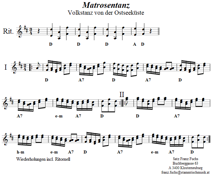 Matrosentanz von der Ostseeküste, Volkstanznoten