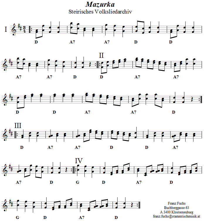 Mazurka aus dem steirischen Volksliedarchiv in Noten