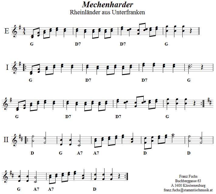 Mechenharder, Volkstanznoten