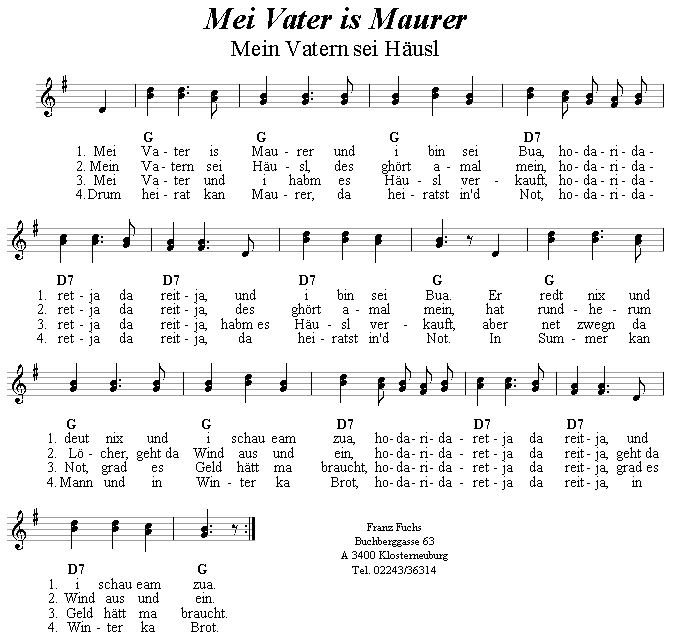 Mei Vater is Maurer - Maurerlieder