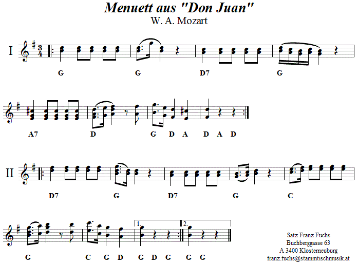 Menuett aus Don Juan, Wolfgang Amadeus Mozart, Noten aus dem Repertoire