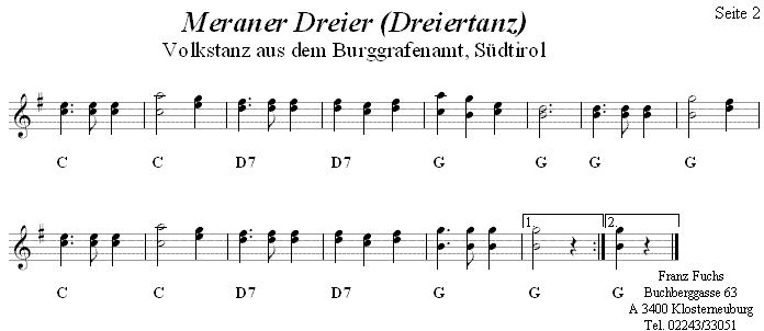 Meraner Dreier, Volkstanznoten