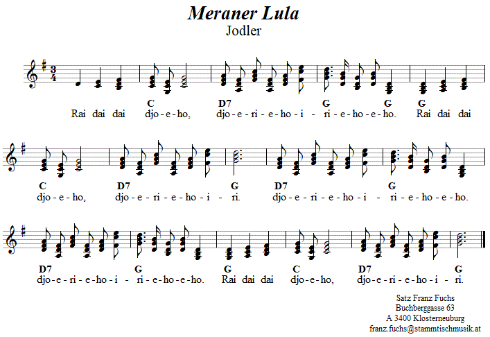 Meraner Lula, Jodler, Noten aus dem Repertoire