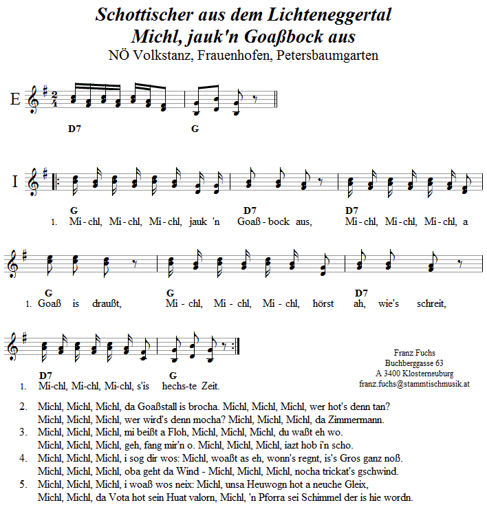 Schottischer aus dem Lichteneggertal (Michl, jauk n Goaßbock aus) Volkstanznoten